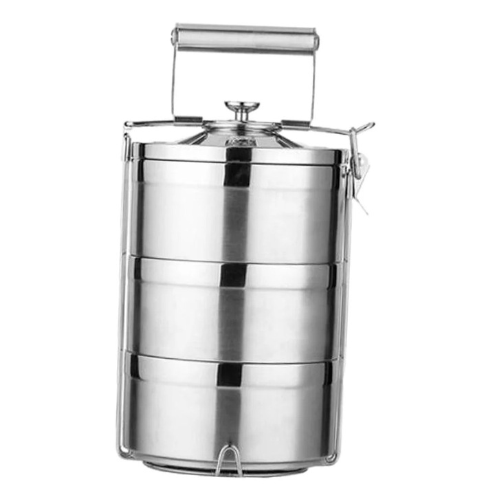 Кутия за храна от неръждаема стомана, 3 етажа, многослоен дизайн, 28x13,5 см, за здравословен обяд