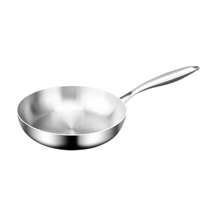 Тиган от неръждаема стомана, 28 см, незалепващ, с дръжка против изгаряне, за готвене и пържене, мултифункционален комплект