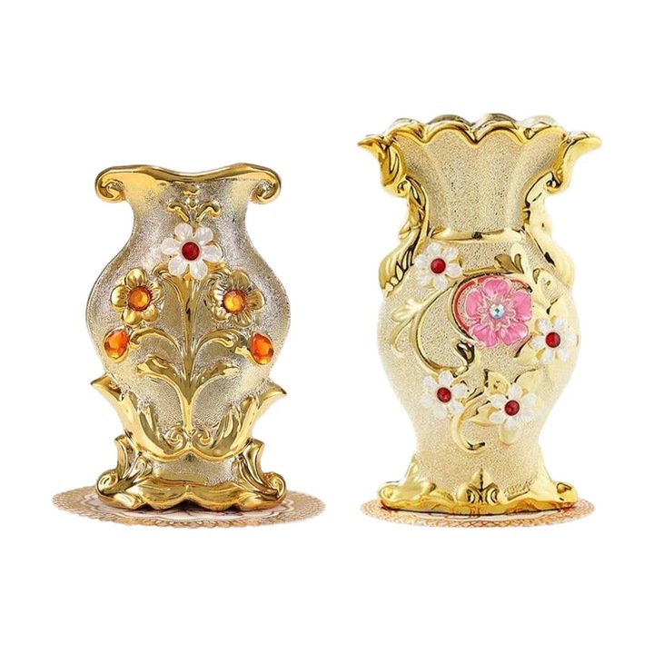 Комплект декоративни керамични вази винтидж стил 12,5х20см и 10х15см за сухи и изкуствени цветя