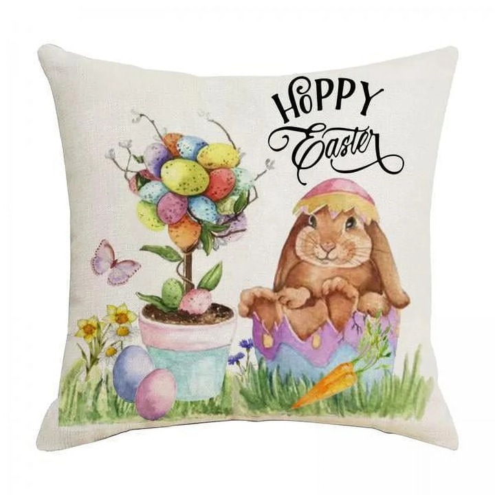 Комплект 5 великденски декоративни калъфки за възглавници, 45x45см, материя лен, многоцветни