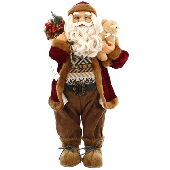 Mos Craciun Kring, cu ursulet si sac de cadouri, 61 cm, Maro/Rosu Mos Craciun Kring, cu ursulet si sac de cadouri, 61 cm, Maro/Rosu