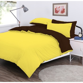 Lenjerie de pat cu doua fete Kring, pentru 2 persoane, 144 TC, bumbac ranforce, Maro/Galben Lenjerie de pat cu doua fete Kring, pentru 2 persoane, 144 TC, bumbac ranforce, Maro/Galben