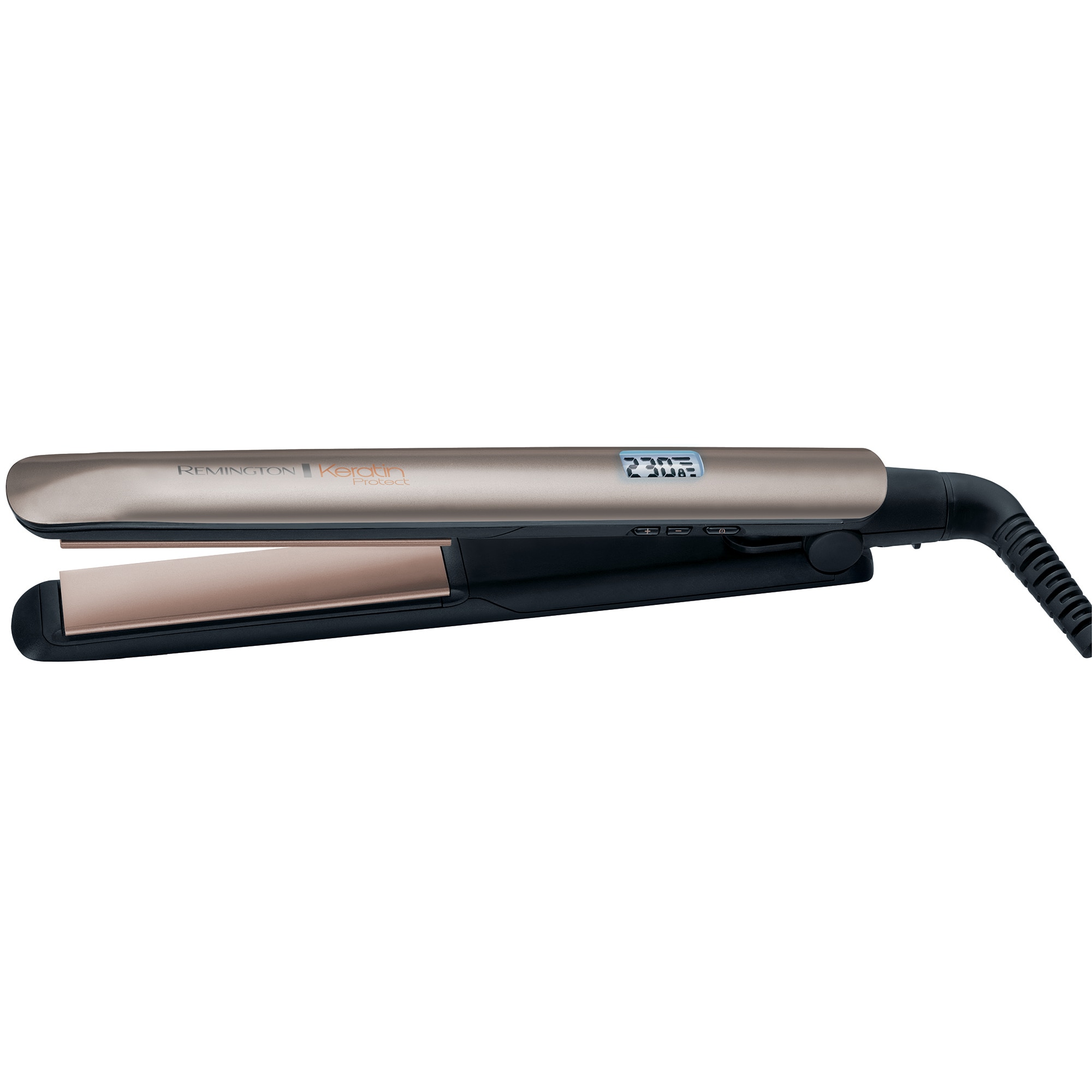 Placa de par Remington S8540 Keratin Protect, placi ceramice, 9 trepte de temperatura, 150°C - 230°C, Display LCD, Bronz/Negru