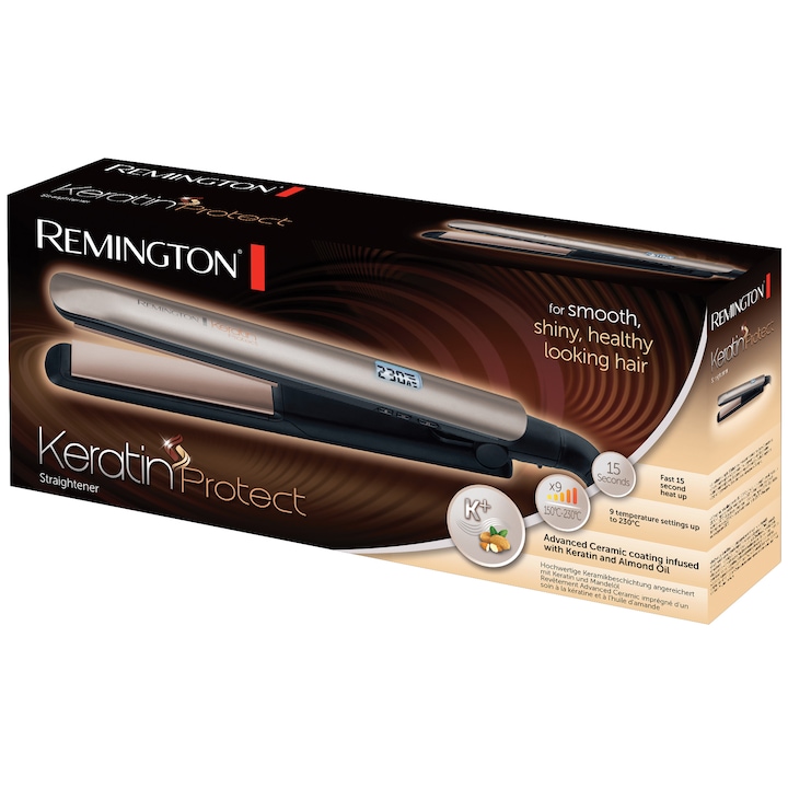 Remington S8540 Keratin Protect hajvasaló, kerámia bevonat, Pro+ beállítás, 15 mp felmelegedés, Turbo Boost funkció, arany / fekete