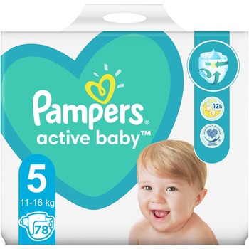 Scutece Pampers Active Baby Giant Pack+, Marimea 5, 11 -16 kg, 78 buc Scutece Pampers Active Baby Giant Pack+, Marimea 5, 11 -16 kg, 78 buc