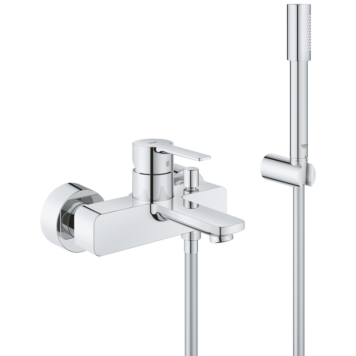 Sistem de cada Grohe Lineare, monocomanda, cartus ceramic, aerator, para dus inclusa, diverter, limitator temperatura, crom