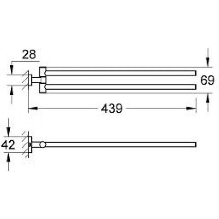 Suport prosop Grohe Essentials Cube, 2 brate, 450 mm, fixare ascunsa, Crom