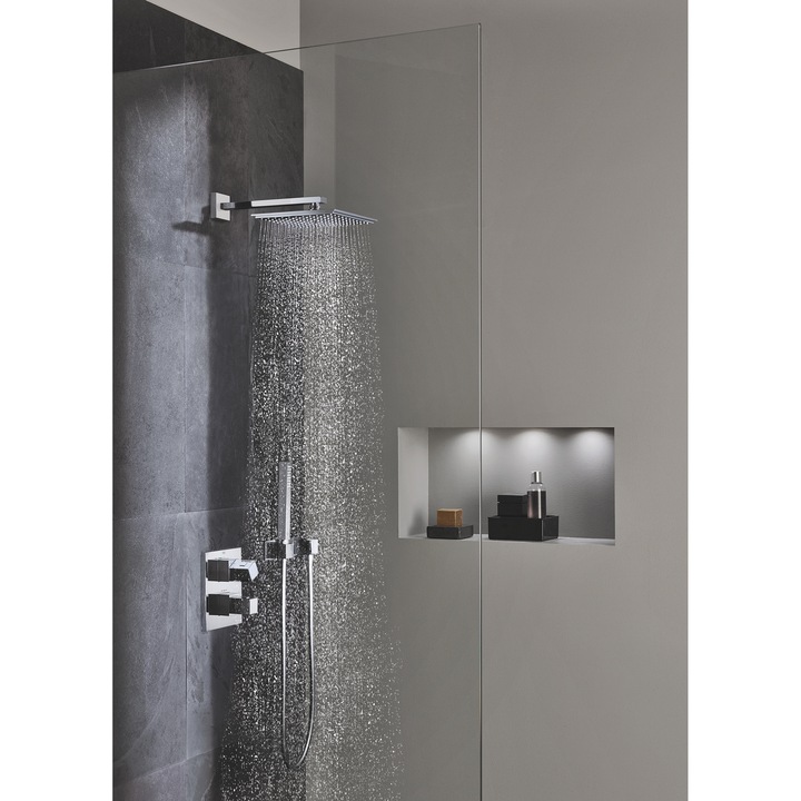 Душ система Grohe Grohtherm Cube Allure 230, Термостат, Интегриран превключвател, Против варовик, Включена душ слушалка, Хром