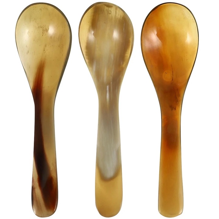 Set de linguri de cafea vintage din corn de yak, 14x3cm, argintii