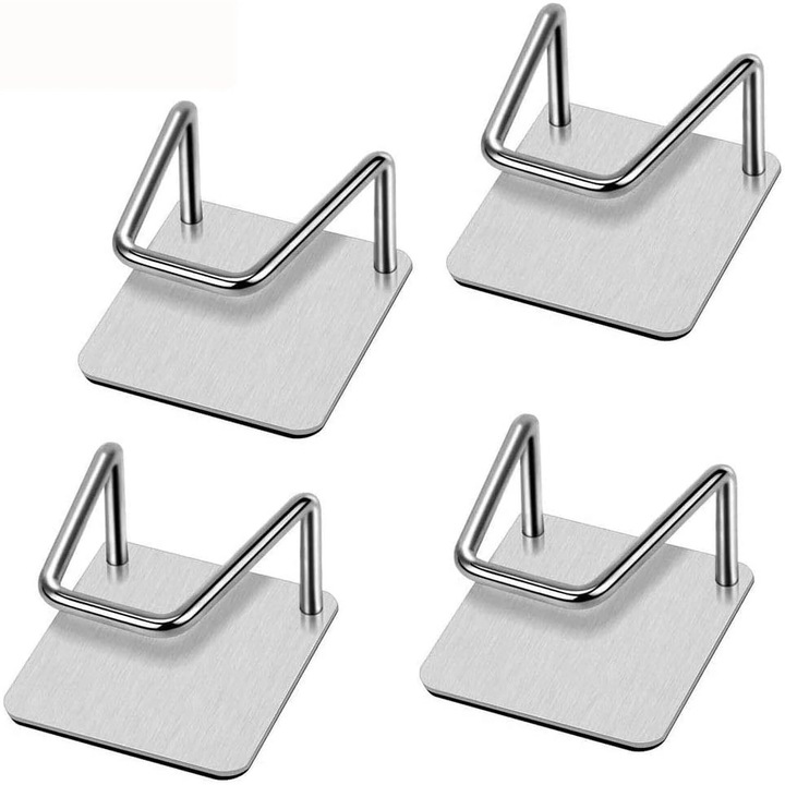 Комплект от 4 държача за гъби за мивка, неръждаема стомана 304, самозалепващи се, водоустойчиви, 5x5x3,4 см