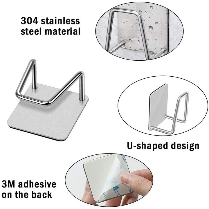 Комплект от 4 държача за гъби за мивка, неръждаема стомана 304, самозалепващи се, водоустойчиви, 5x5x3,4 см