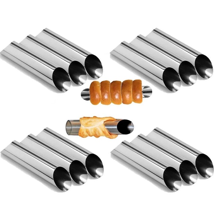 Set de 12 forme din otel inoxidabil pentru cannoli, 12,5x2,8cm
