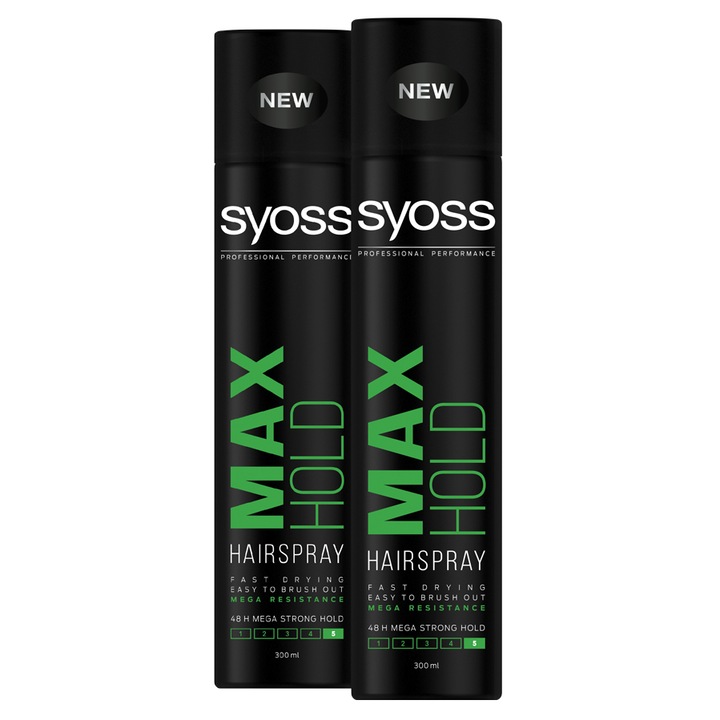 Pachet promo: 2 x Fixativ Syoss Max Hold pentru fixare foarte puternica, 2 x 300 ml