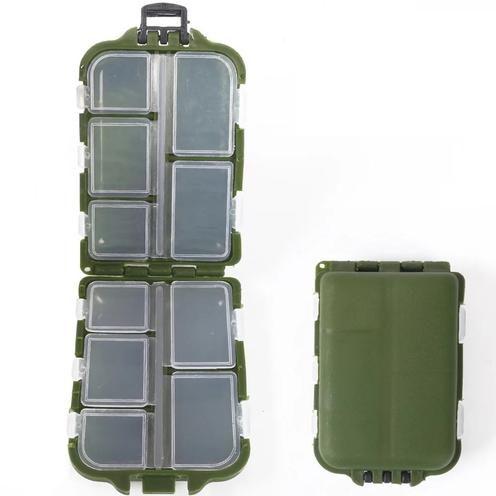 Set cutii organizatoare pentru accesorii de pescuit, verde, PVC