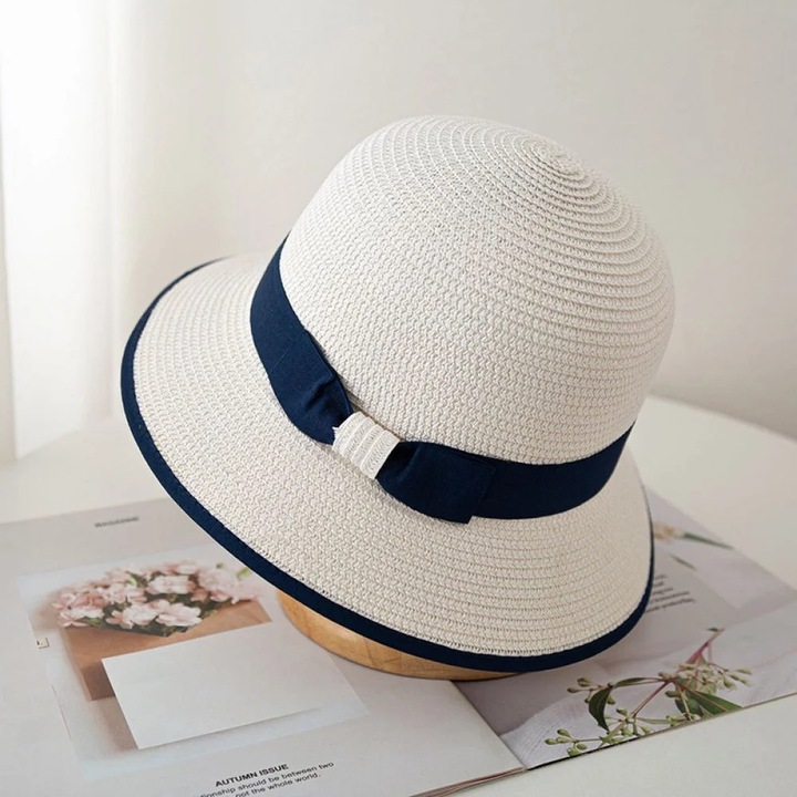 Дамска слънчева шапка с широка периферия, бяла, 56х12 см, комплект от 1 шапка