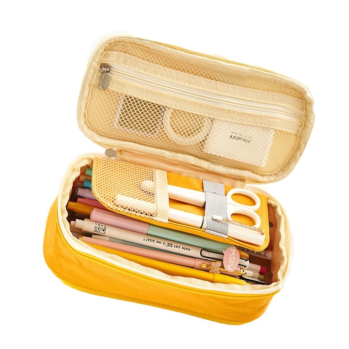 Моливник, 2 отделения, голям капацитет, метален цип, цвят: многоцветен, размери: 22x11x6.5cm