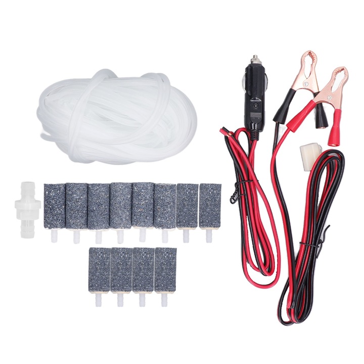 Accesoriu pompa de aer Enforose, set cu furtun de aer 24m, supapa de retinere, cablu de clema pentru baterie, 12 pietre de aer, 12V