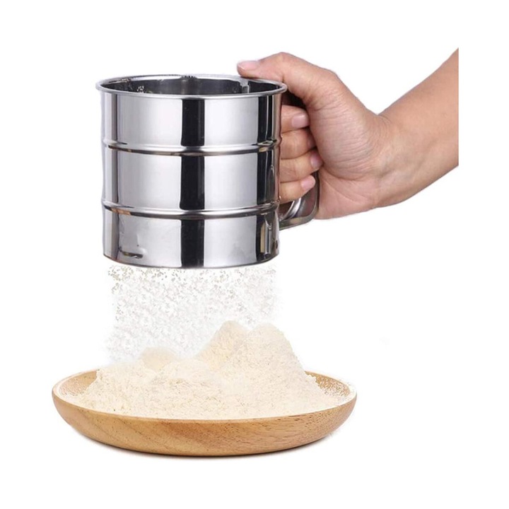 Sita pentru faina si zahar pudra cu maner, inox, argintiu, 9.4x15.5cm