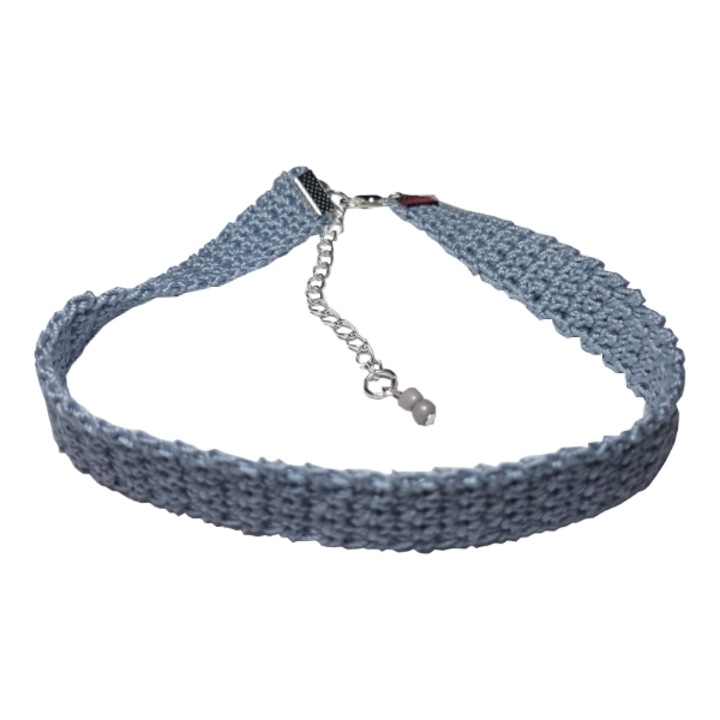 Choker boho chic style lucrat manual din bumbac, 30 +5 x 1 cm, Gri