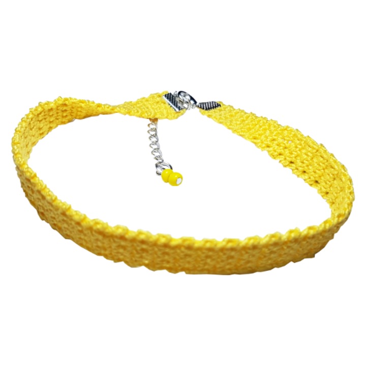 Choker boho chic style lucrat manual din bumbac, 30 +5 x 1 cm, Galben