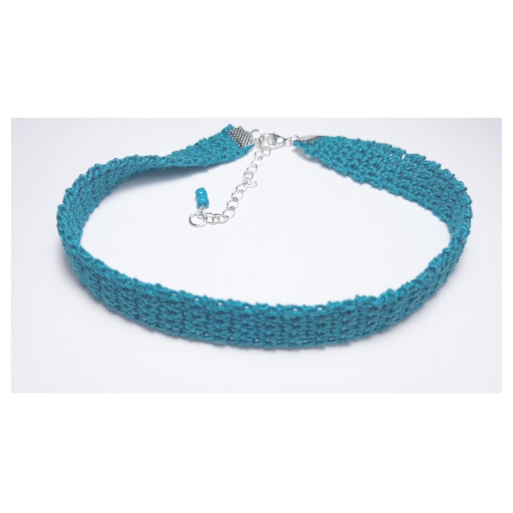 Choker boho chic style lucrat manual din bumbac, 30 +5 x 1 cm, Verde