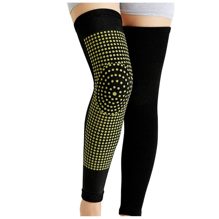 Set 2 Genunchiere Lungi cu Auto-Incalzire, cu Turmalina, SA&SO General Store®, Elastice, Marime Universala, Unisex, Negru