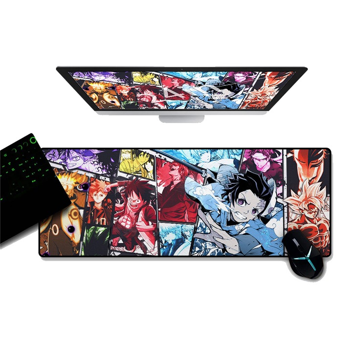 Mousepad gaming 90x40cm cauciuc natural impermeabil multicolor antiderapant
