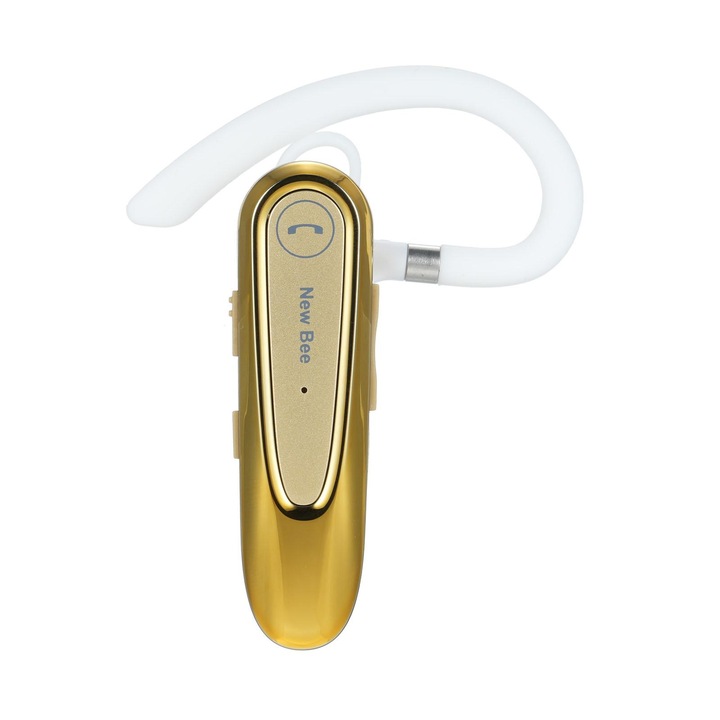 Casca Bluetooth New Bee, LC-B45, Cu husa, Functie activa de reducere a sunetului din exterior, Autonomie 20 ore, Conectare la doua dispozitive simultan, Incarcare rapida, Bluetooth 5.0, Sunet HD, Culoare Auriu