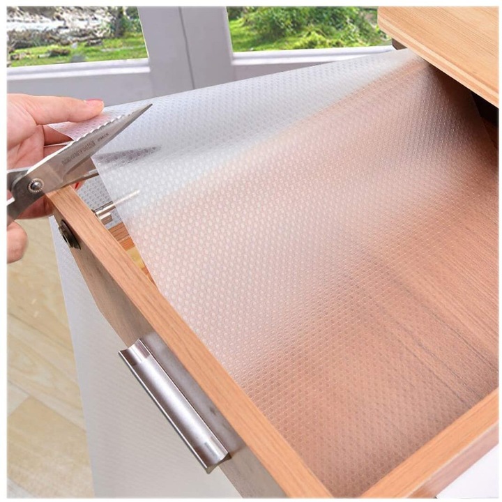 Folie Antiderapanta de Protectie Transparenta, 0,6 x 1,5 m, pentru Tacamuri, Rafturi si Sertare