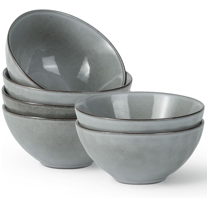 Set 4 boluri, 700ml, ceramica, gri cu margini maro-aurii, vintage, Callena Belle Époque