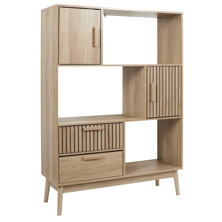 Biblioteca Klaus, MDF/Lemn de pin, natural, 45x17.5x125cm