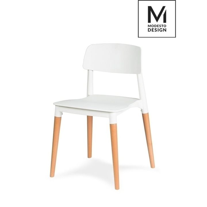 Modesto Design szék, ECCO modell, matt fehér, polipropilén, bükkfa talp, 42x49x78cm