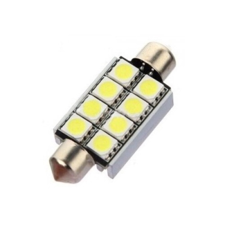Bec auto CANBUS LED Sofit 42 mm 8 SMD, alb, utilizare numar/plafoniera