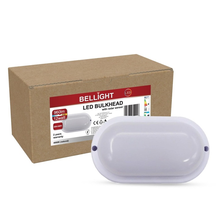 LED плафониера Bellight 12W 4000K със сензор за движение и здрач, бяла, 120°