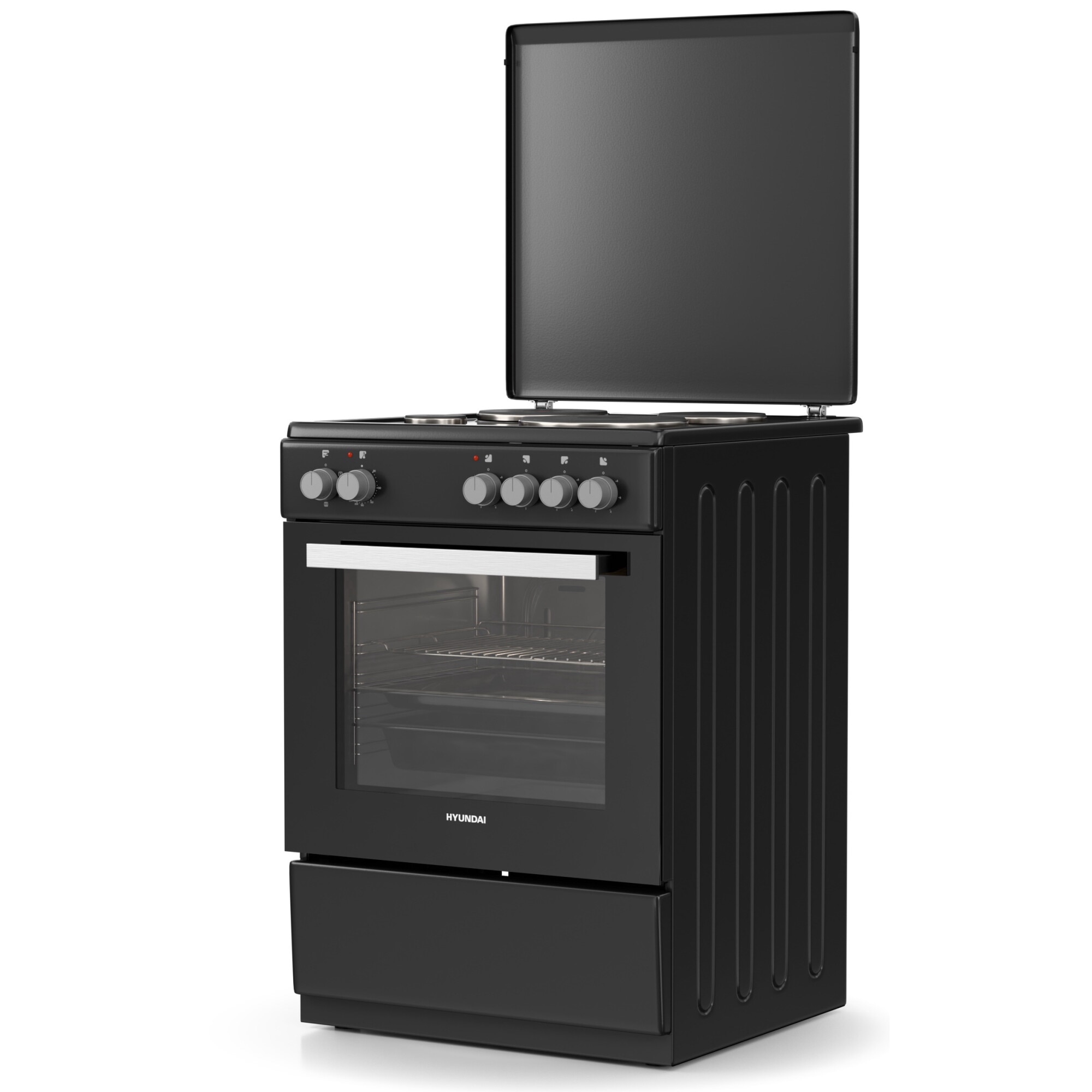 Aragaz electric Hyundai HCMU24V-7260E/BL, clasa A, 4 zone de gatit, capacitate 69lt, negru