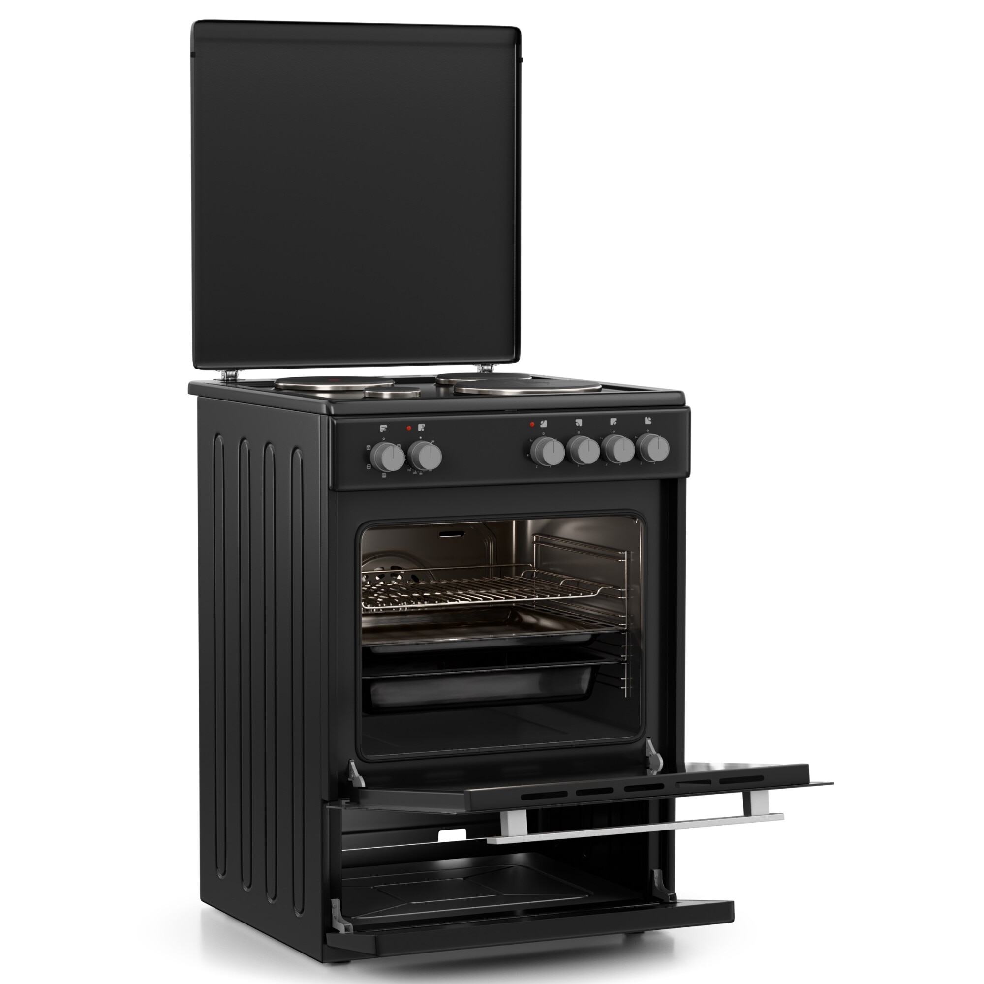 Aragaz electric Hyundai HCMU24V-7260E/BL, clasa A, 4 zone de gatit, capacitate 69lt, negru