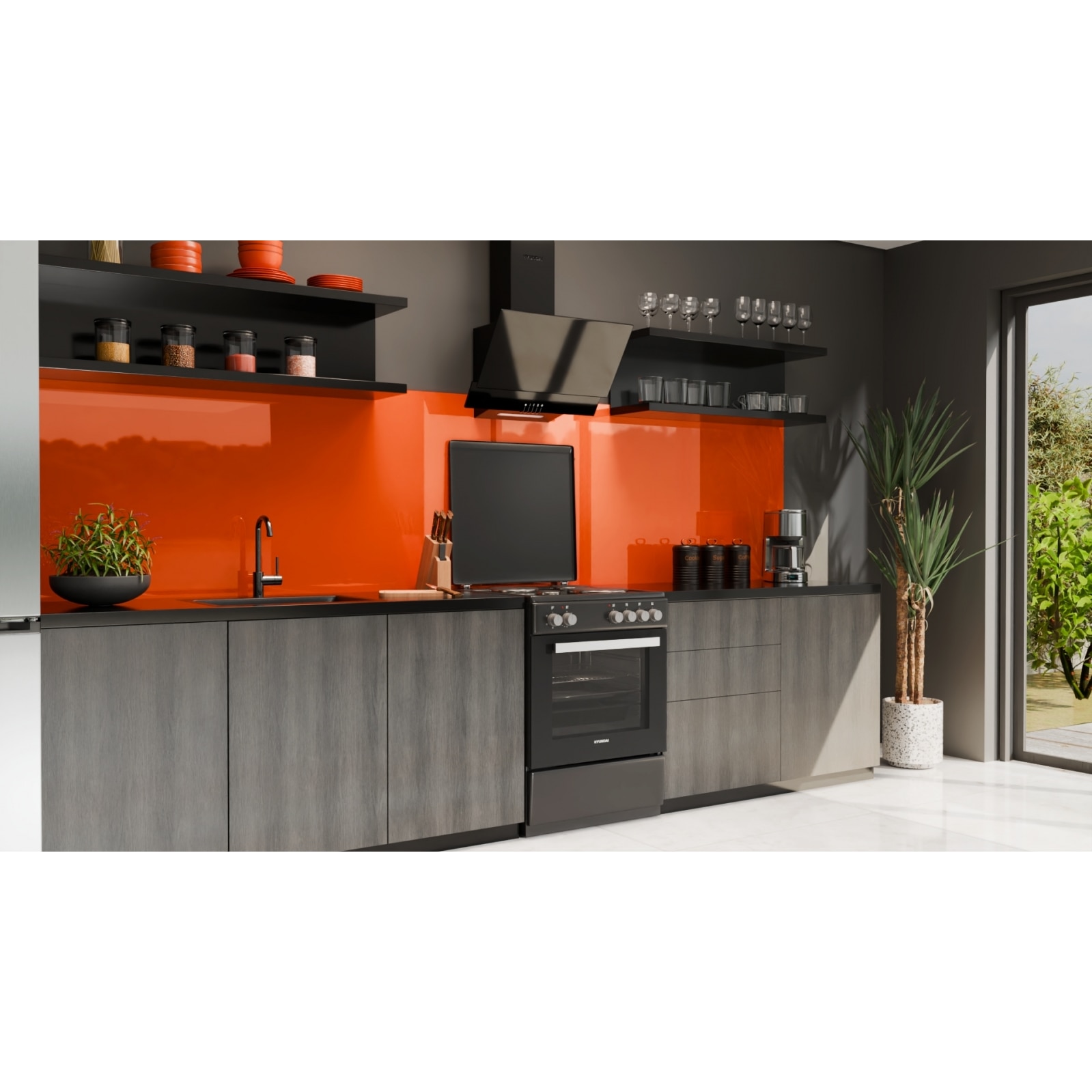 Aragaz electric Hyundai HCMU24V-7260E/BL, clasa A, 4 zone de gatit, capacitate 69lt, negru