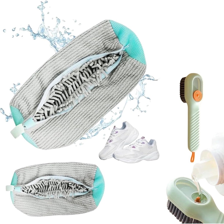 Комплект от 2 торбички за почистване на обувки и четка с дозатор Giftry® - първокласно решение за почистване на обувки, за всички видове обувки, идеално за перални и сушилни машини