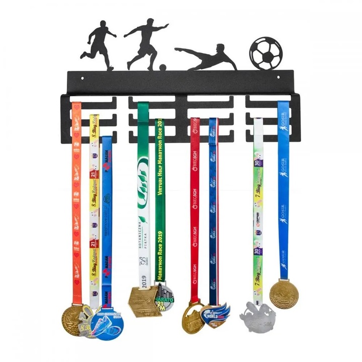 Set, Suport metalic pentru medalii cu cuie, Constructie metalica robusta de 2 mm grosime, Design practic cu manere multiple, Utilizare versatila in diverse locatii, 40 cm x 22 cm, Negru mat