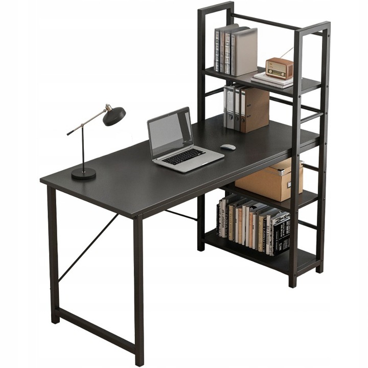 Birou pentru calculator cu rafturi Loft Masa 119.5x48x120 Cm negru Industrial Rebiko