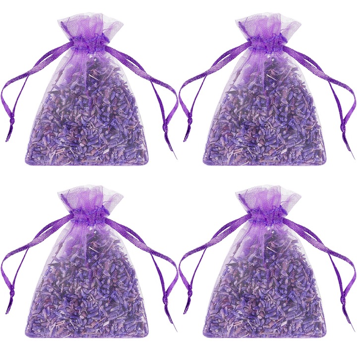 Set 4 Saculeti Lavanda Parfumata cu Miros Intens Natural, 15 grame, MONDESA®, Ideal pentru Masina, Casa, Aromaterapie, Organizare Sertare, Dulap, Efect de Relaxare