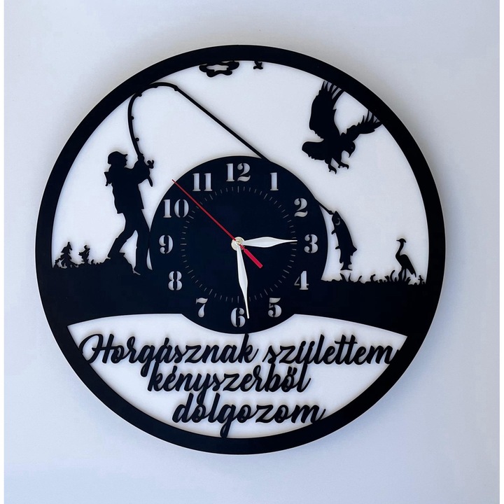 Ceas pescar mesaj in limba maghiara, diametru 40 cm