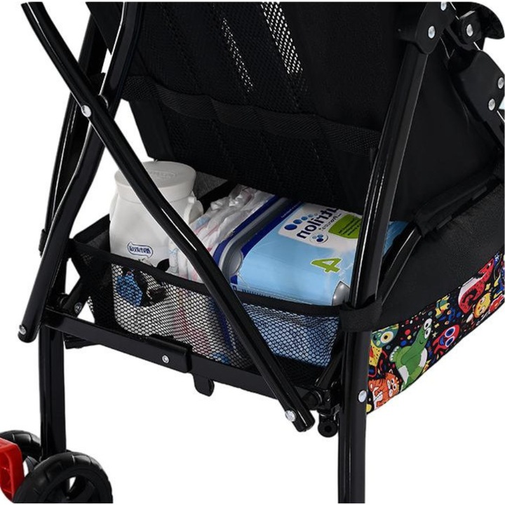 Carucior ultra-compact pentru bebelusi, pliabil cu o singura mana, baldachin cu protectie solara UPF 50+, spatiu de depozitare generos, roti pivotante si manevrare usoara, ideal pentru calatorii si plimbari in oras