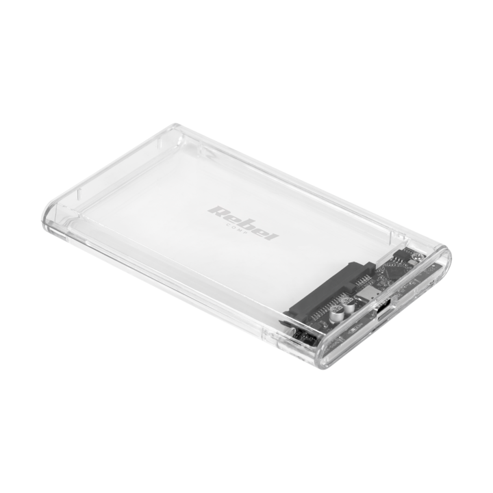 Кутия за 2.5" SATA, Rebel, Пластмаса, USB-C 3.1, 2 TB, 125x80x13 мм, Прозрачна