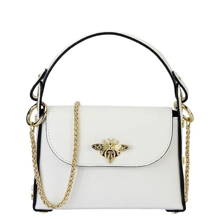 Малка чанта от естествена кожа 1602 122, Бял, 13x20x6