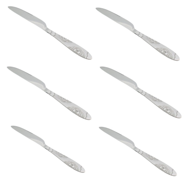 Комплект от 6 трапезни ножа, Метал, 21х2 см