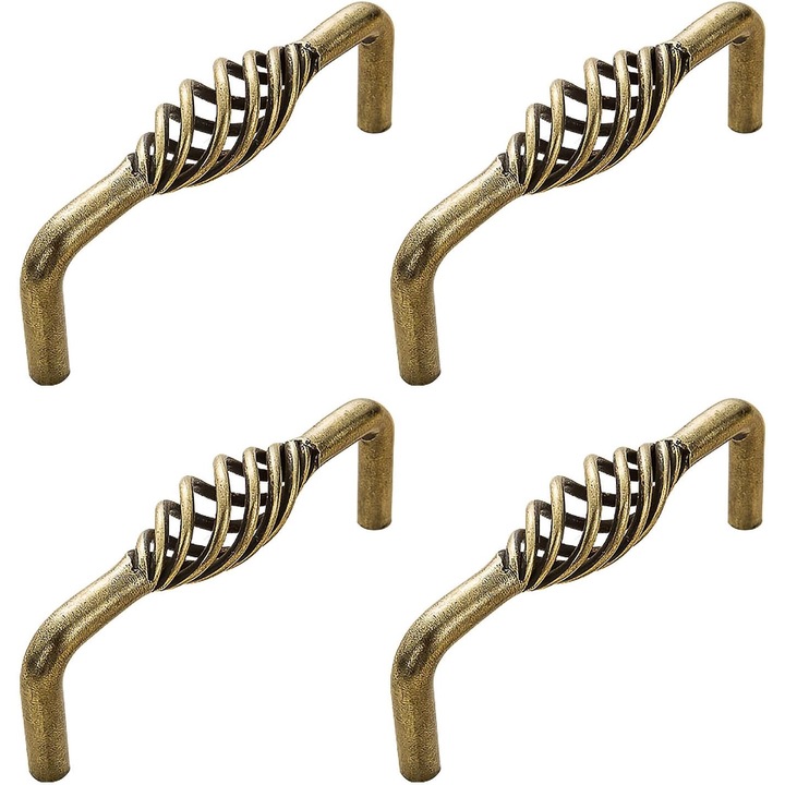Set 4 manere pentru dulap, model vintage, 96 mm dimensiunea intre gauri, 106 mm latime totala, Bronz Antichizat