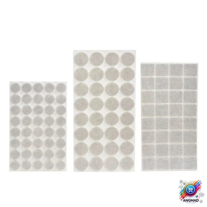 Set 104buc protectii mobilier si pardoseli, ANGMAD; autoadezive; dimensiuni: 40buc-20mm, 32buc-25mm si 32buc-28mm; fabricat din pasla, culoare: alb deschis