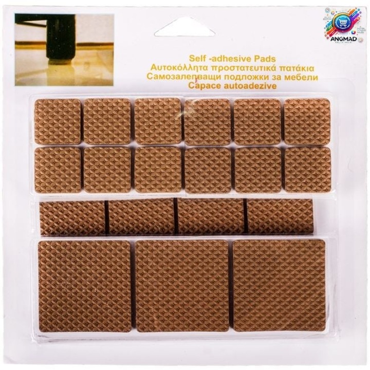 Set 52 de capace ANGMAD; destinate protejarii modilieruli si/sau pardoselilor; autoadezive; forma patrata; realizate din eva (material ecologic); culoare:maro