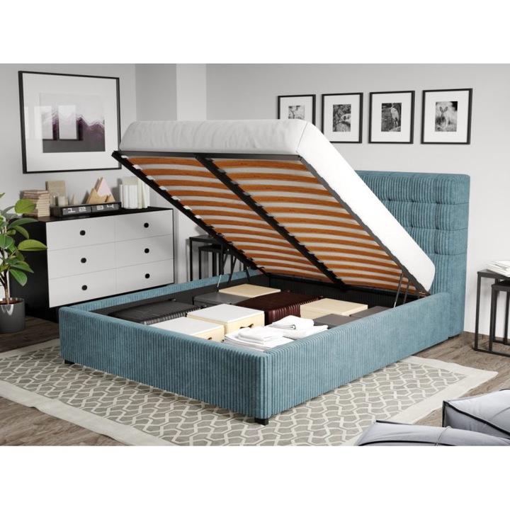 Pat Tapitat, pentru saltea de 190, Rivo Rabatabil, 140x190, Albastru deschis/Poso26